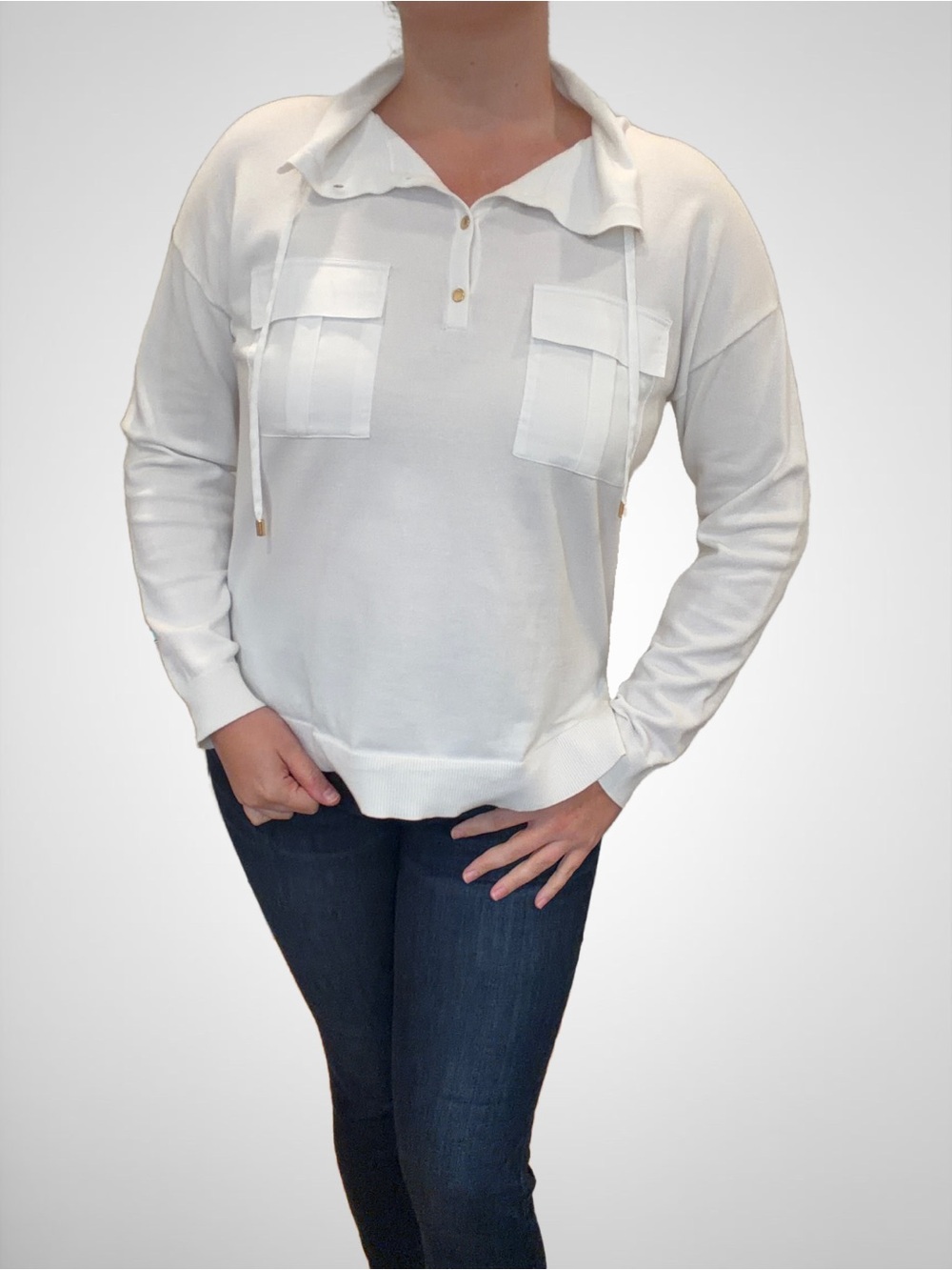 NWOT Calvin Klein Funnel Neck Sweatshirt with Utility Pockets and Gold Accents